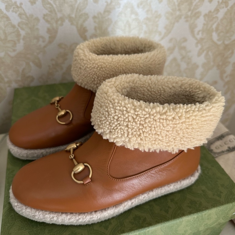 Gucci Horsebit Leather Wool Ankle Boots